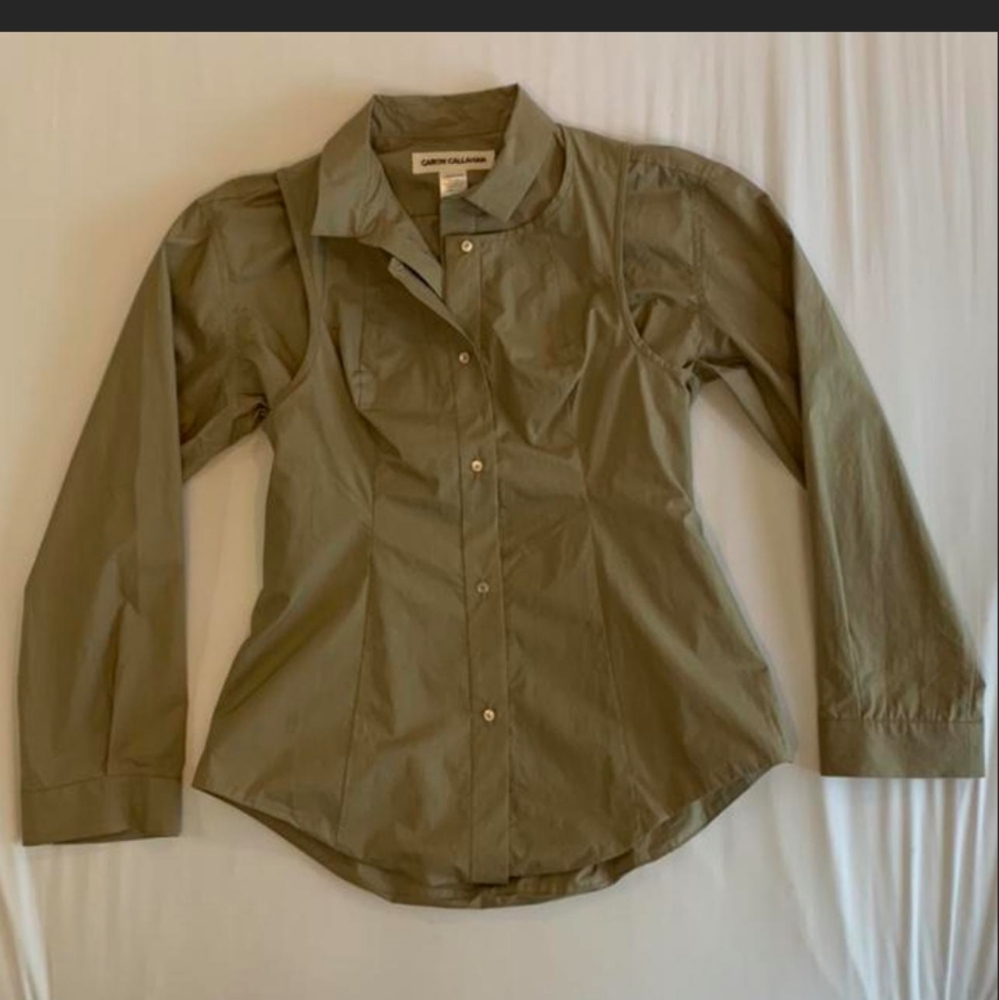 Caron Callahan Clive Double Shirt in Khaki Poplin